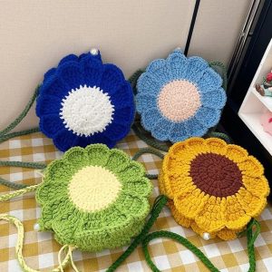 Sac bandoulière bohème fleur tricotée messager